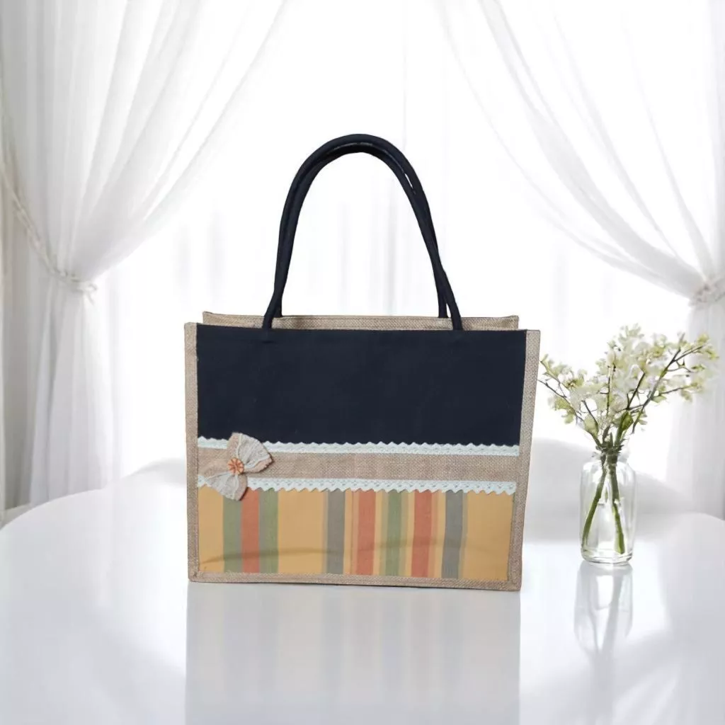 Sacosa textila 40 x 32 x 18 cm, shopper clasic, 100% bumbac doc -iuta