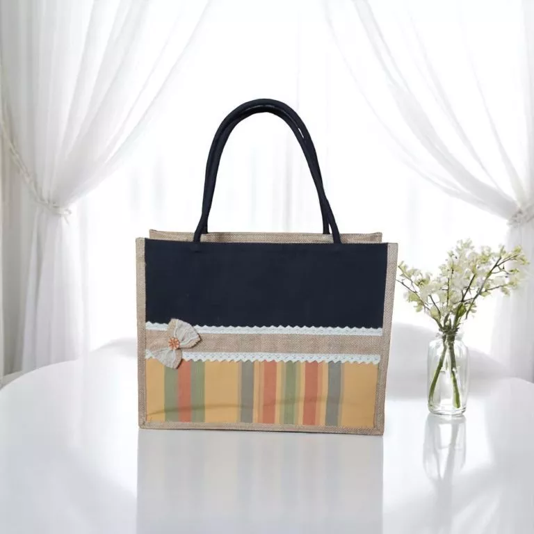 Sacosa textila 40 x 32 x 18 cm, shopper clasic, 100% bumbac doc -iuta