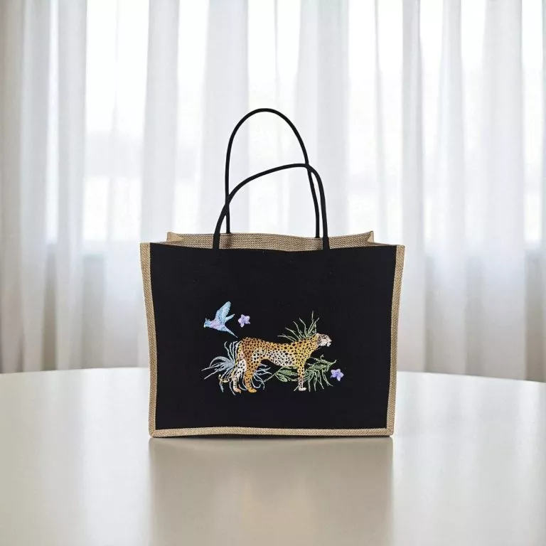 Sacosa broderie tigru, 40 x 32 x 18 cm