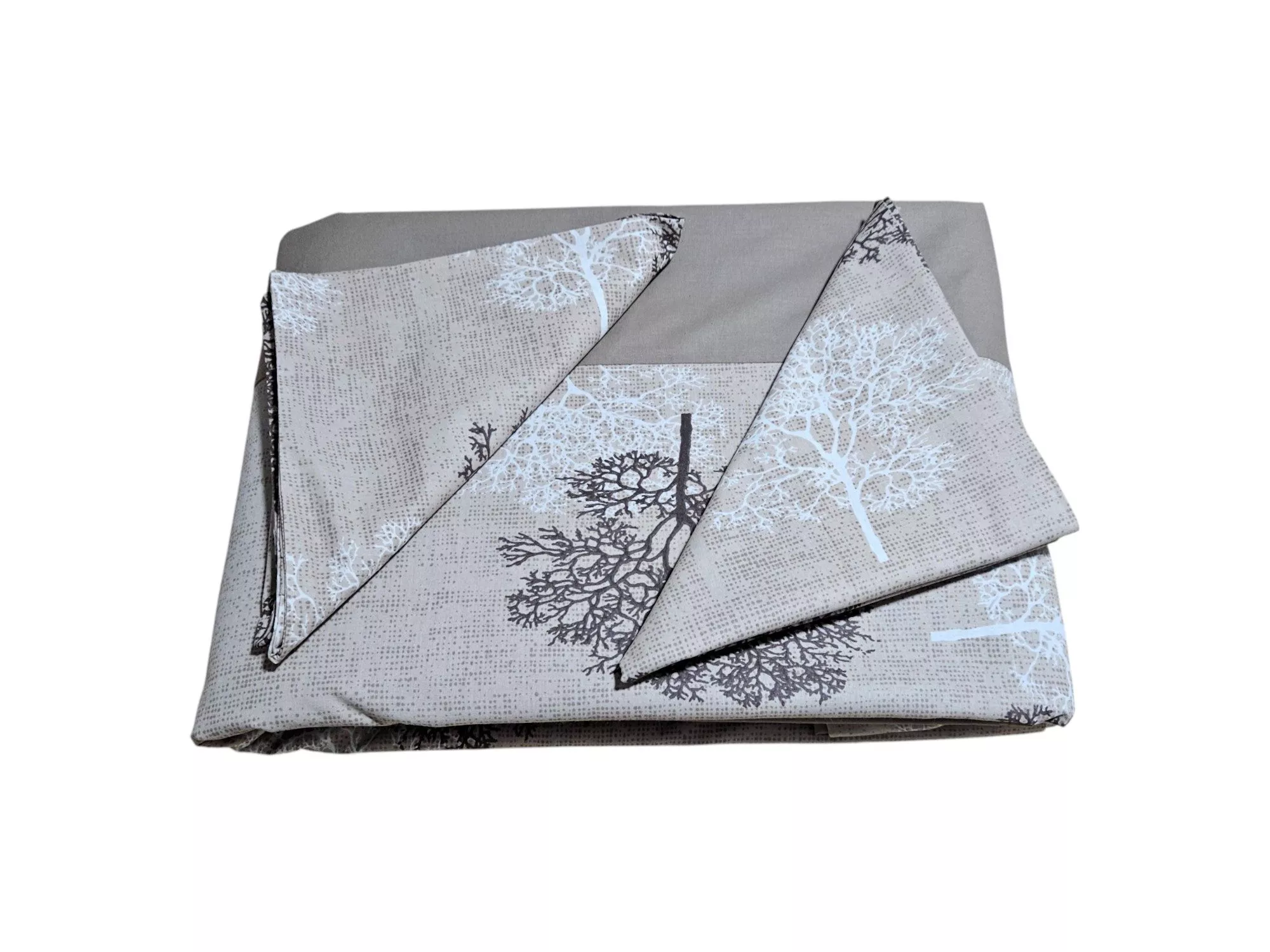 Lenjerie de pat maro cafeniu, 6 piese, model copaci, 100% bumbac ranforce Lenjerie de pat maro cafeniu, 6 piese, model copaci, 100% bumbac ranforce