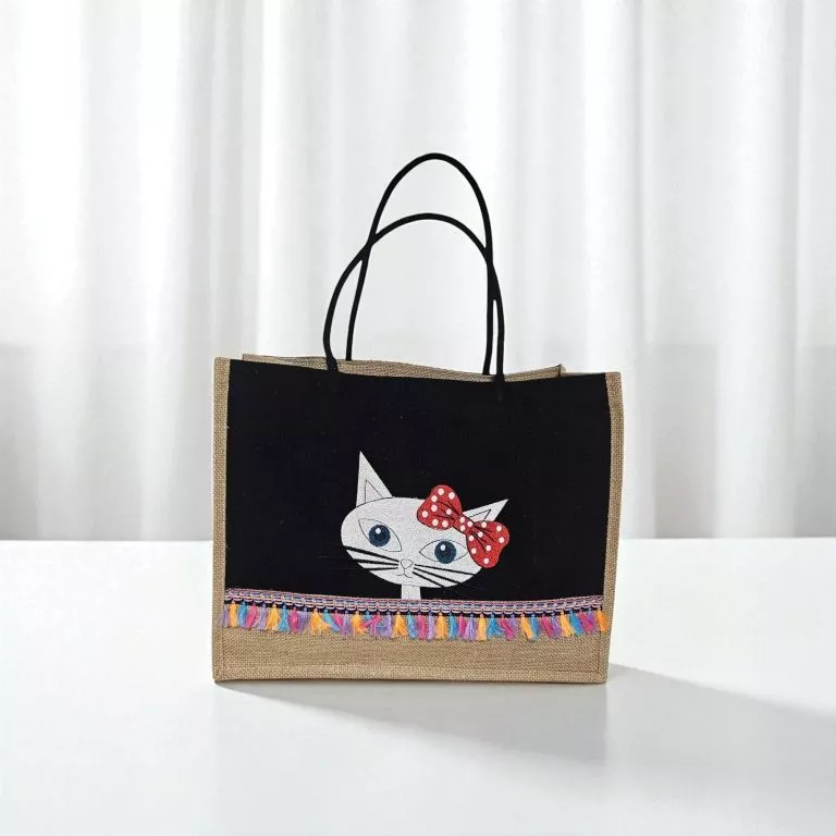 Geanta shopper bumbac, 40 x 32 x 18 cm, pisicuta