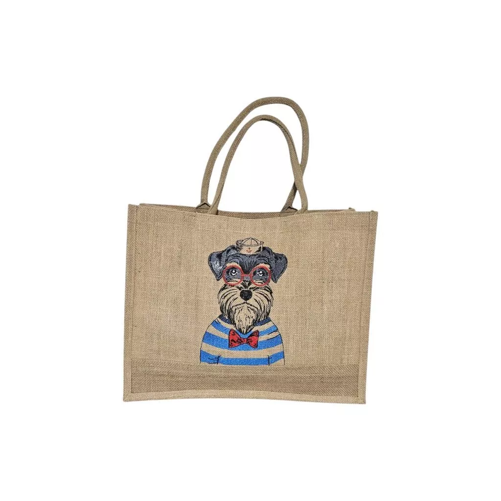 Sacosa din iuta cu broderie Catel Marinar, 40 x 32 x 18 cm, model shopper