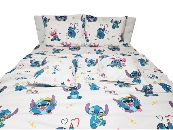 Lenjerie de pat Stitch, 6 piese, cearsaf 240 x 260 cm, 100% bumbac