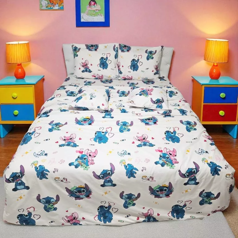 Lenjerie de pat Stitch, 6 piese, cearsaf 240 x 260 cm, 100% bumbac ranforce