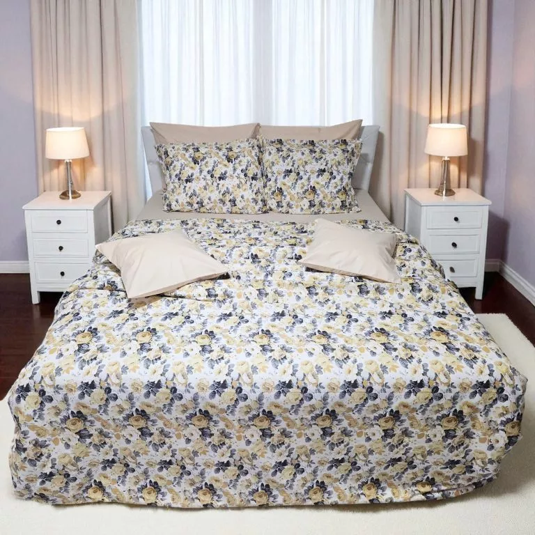 Lenjerie de pat cu trandafiri galbeni, 6 piese, 240 x 260 cm,100% bumbac ranforce
