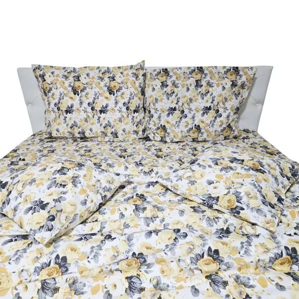 Lenjerie de pat flori galbene, 240 x 260 cm, 6 piese, 100% bumbac ranforce