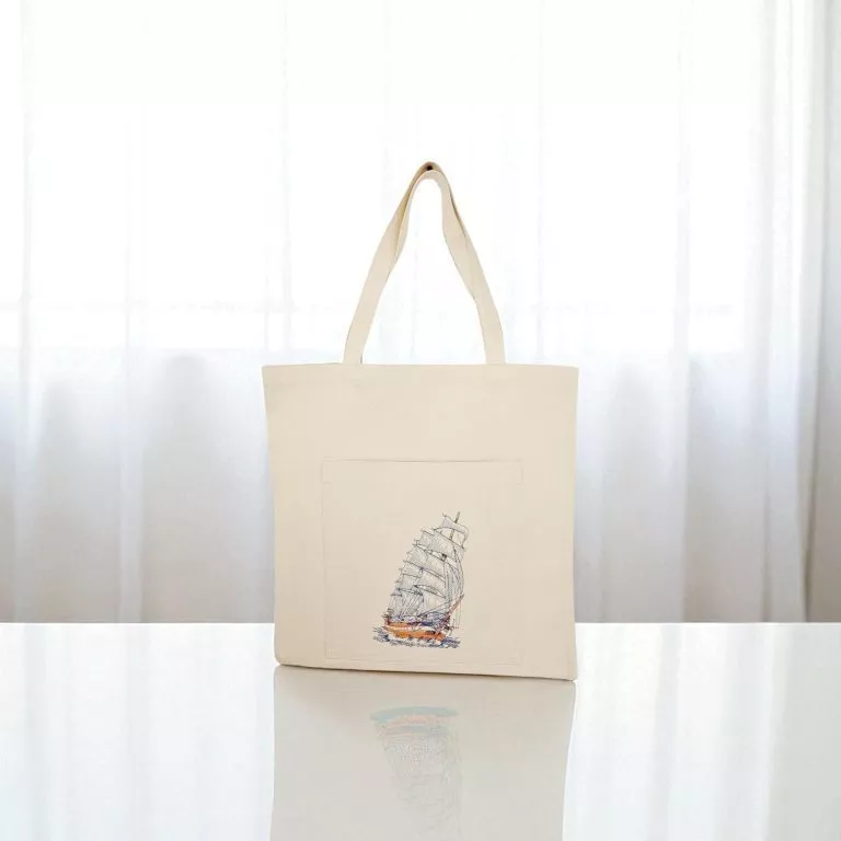 Sacosa de cumparaturi cu vapor, 45 x 45 cm, broderie, 100% bumbac doc