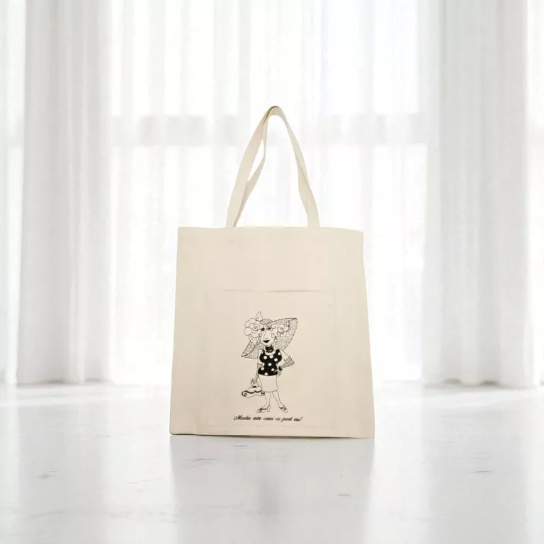 Sacosa textila bej, 45 x 45 cm, broderie Doina. 100% bumbac doc